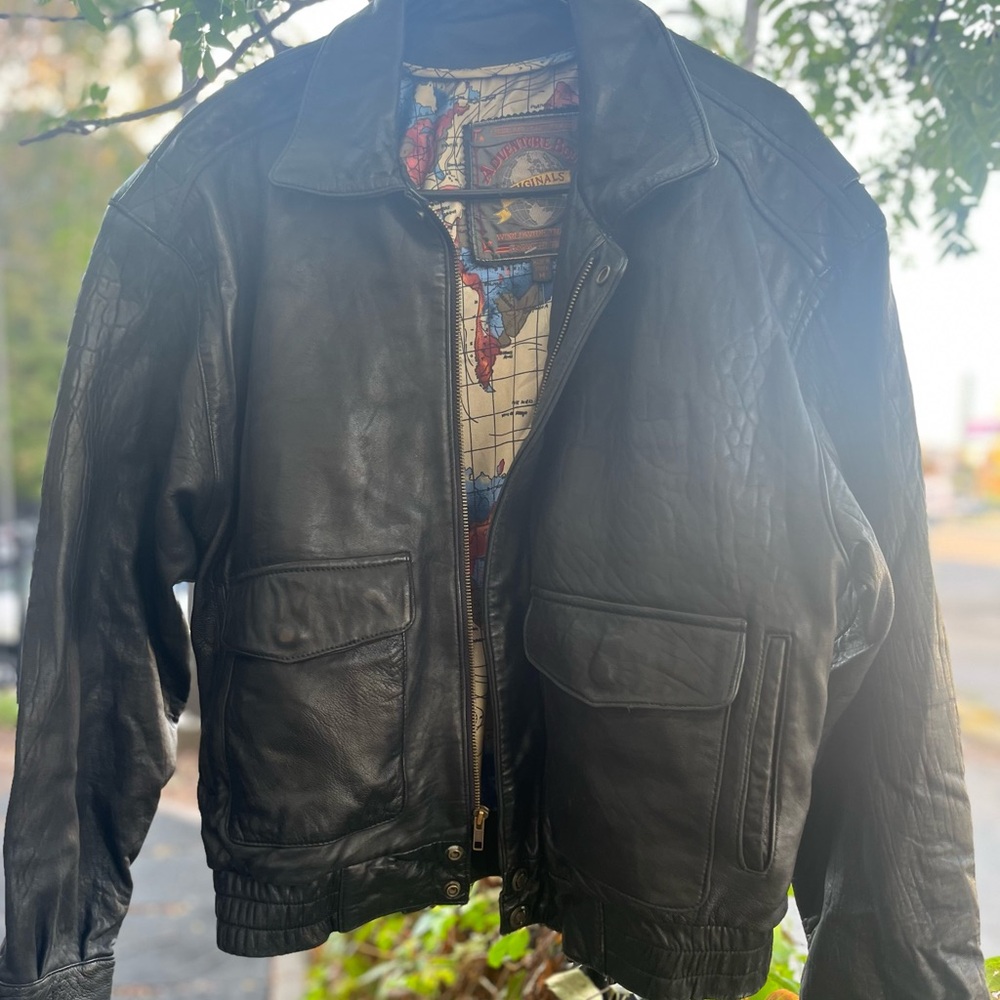 Vintage Black Leather Bomber Jacket